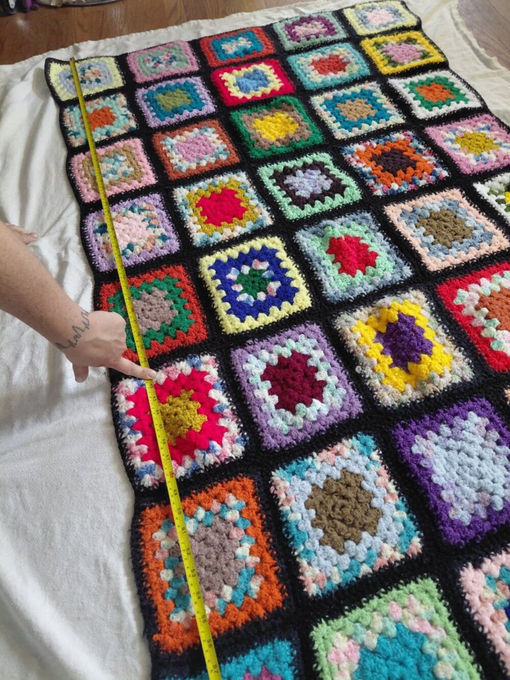 Vintage Style Granny Square Crochet Blanket Handmade Afghan Throw